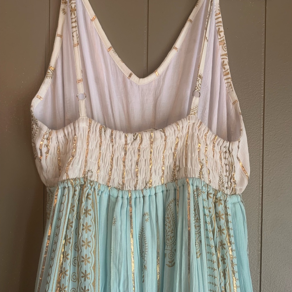 Siddhartha Bohemian Maxi Dress in white and turquoise - Picture 6 of 8